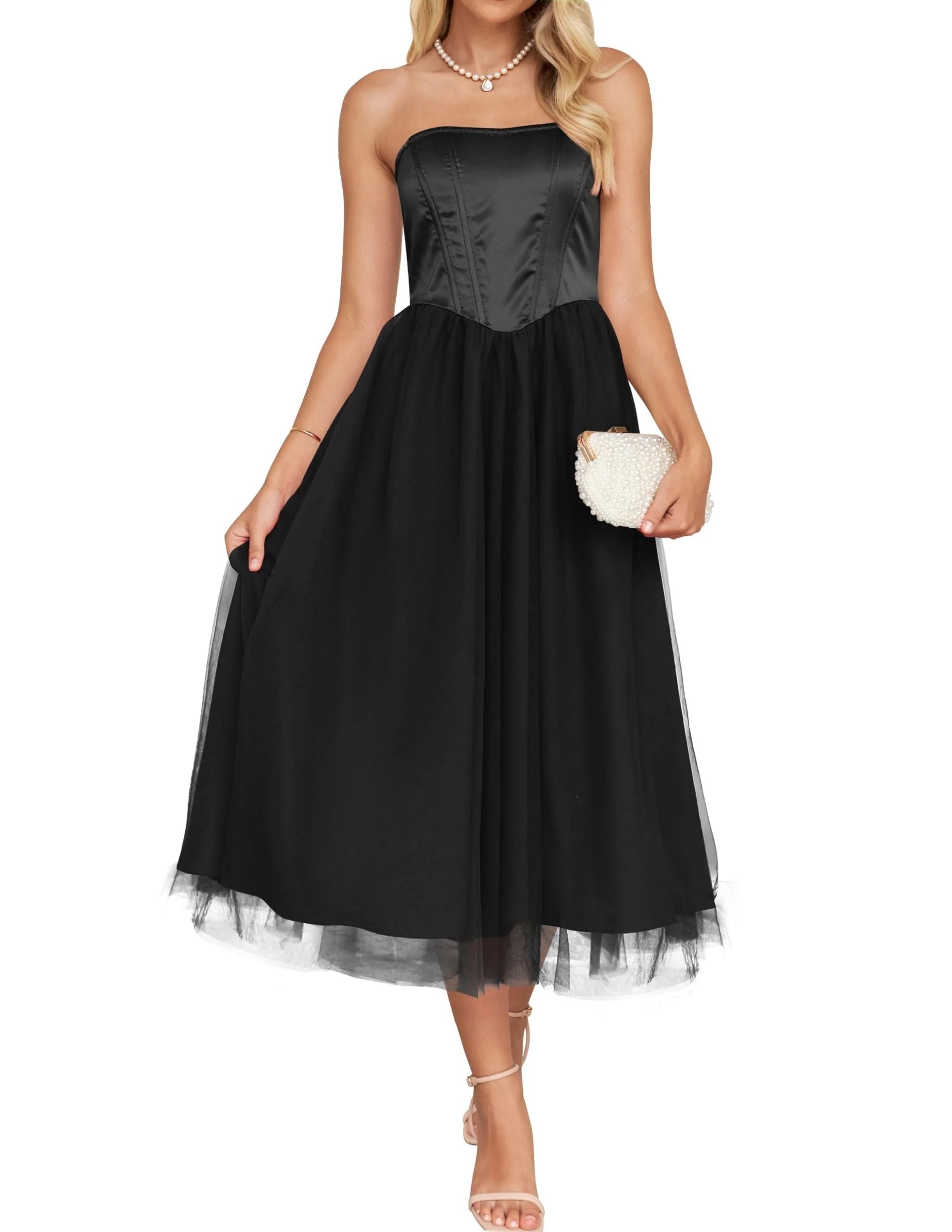 Smocked High Waist Corset Tube Backless Midi Dress