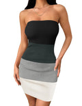 Color Block Strapless Bodycon Backless Mini Dress